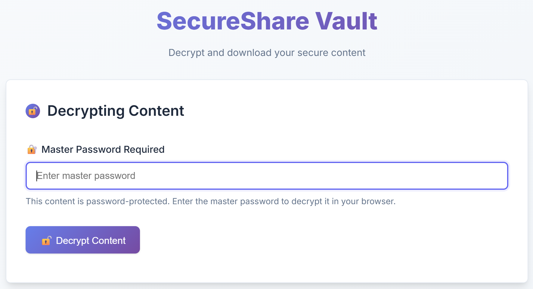 Password entry screen for decryption