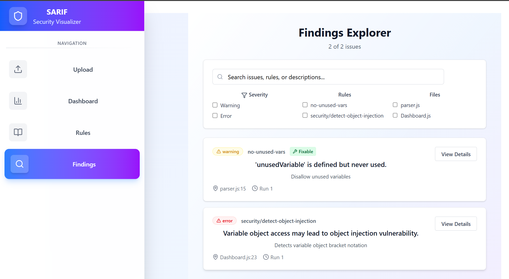 SARIF Visualizer Findings Explorer